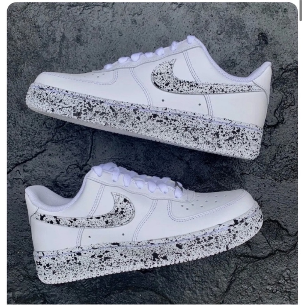 🆕 Nike Air Force 1 Custom White and Black sneakers Speckle Design